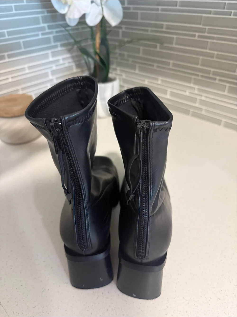 Zara Black Square Toe Block Heel Ankle Boots